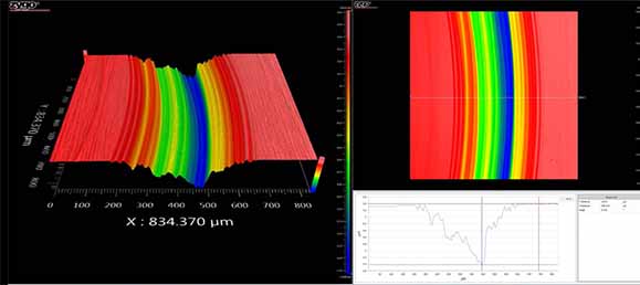 3D SRV 测试，上球的磨损形貌（白光干涉测试）：磨斑直径为454μm